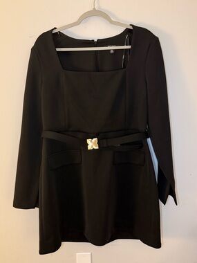 BCBG Women's Long Sleeve Belted Scuba Crepe Mini Dress